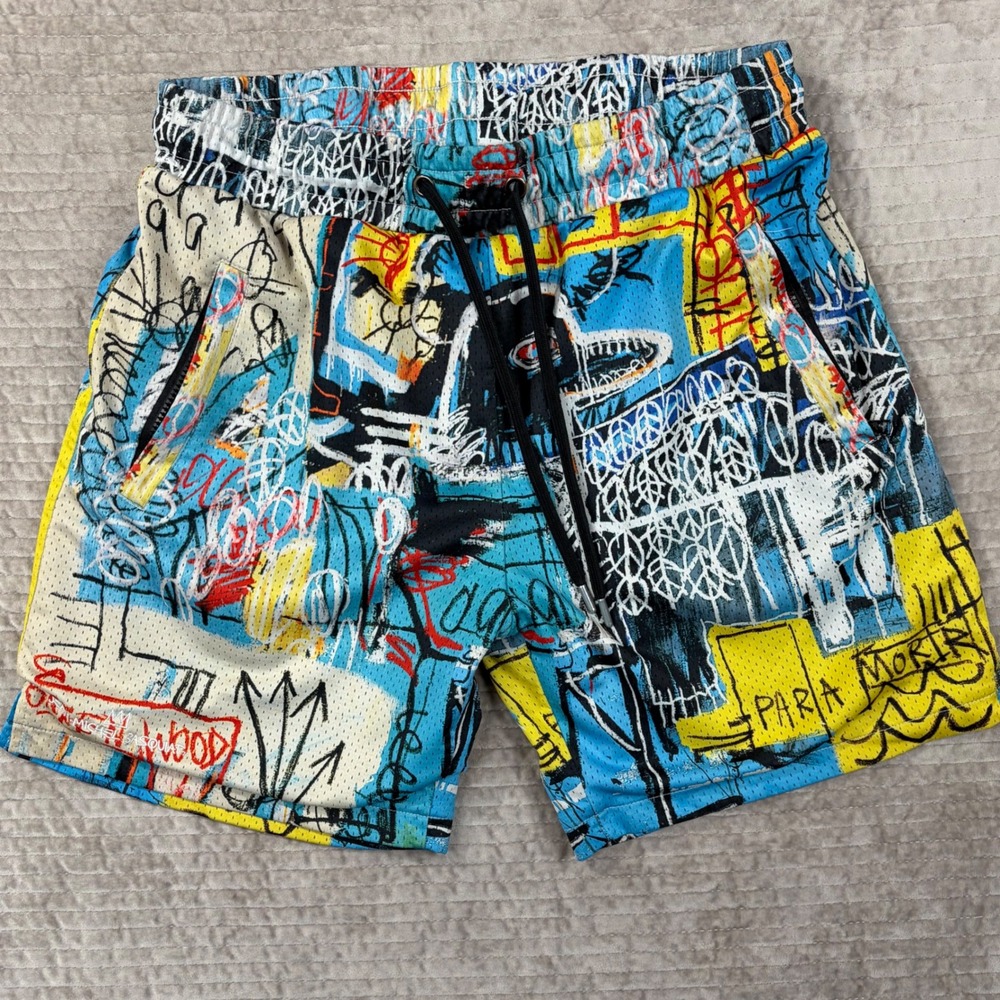 Jean-Michel Basquiat Shoe Palace Mesh Basketball Shorts XL Blue Graffiti Art‎